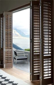 plantation shutters brown