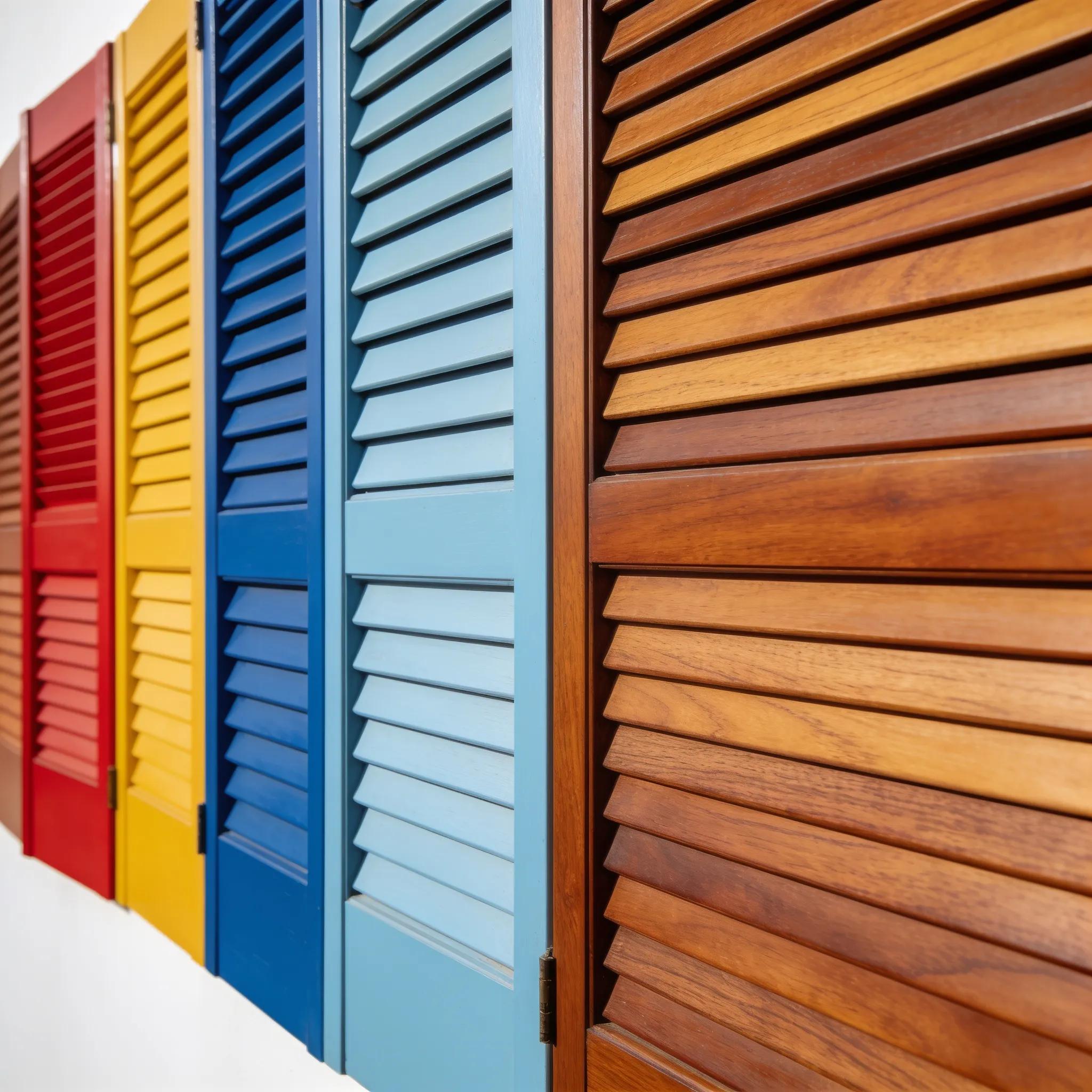 Comparison of painted and stained shutters showcasing color and texture differences
