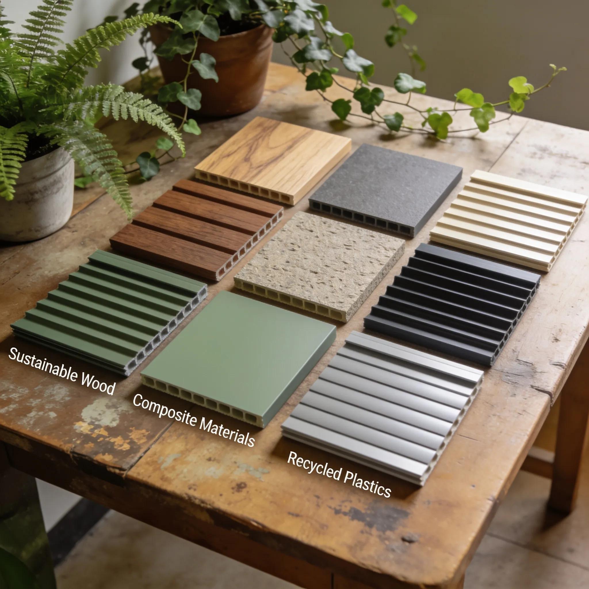 Display of eco-friendly materials for plantation shutters emphasizing sustainable design trends