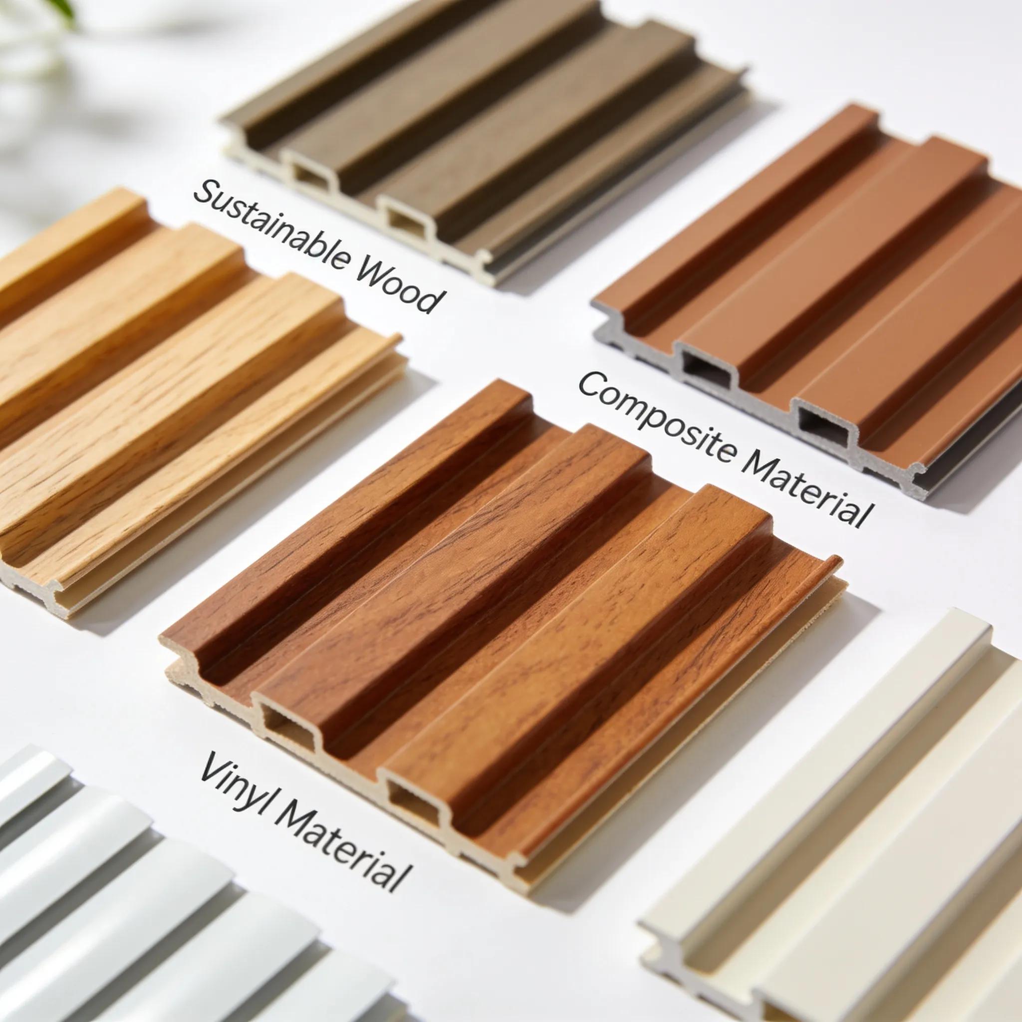 Wood, vinyl, and composite shutter materials in various colors and finishes.